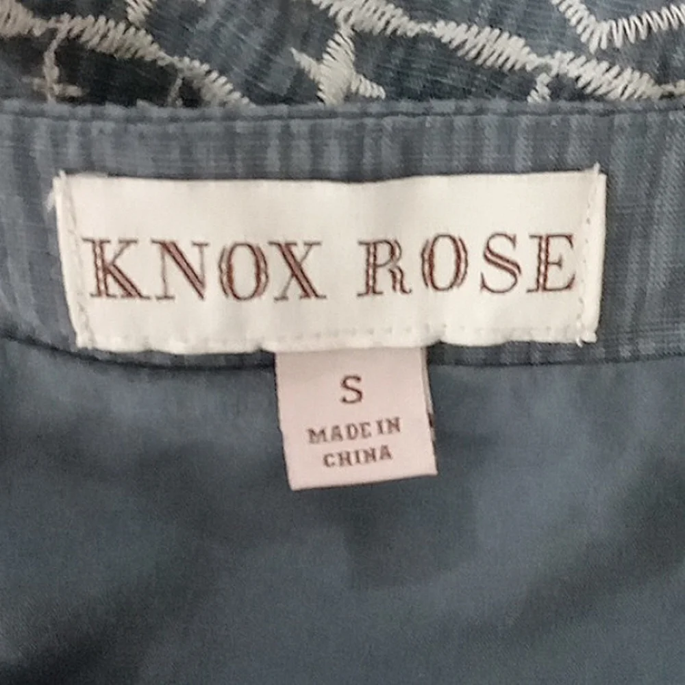 Knox Rose Blue Embroidered Tiered Midi Dress Flutter Sleeves & Pockets Small